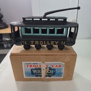 Vtg Price Products Cast Iron Trolley Car 14 Model Streetcar Black 6693 PRISTINE